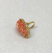 14K Yellow Gold Carved Salmon Coral Rose Ring
