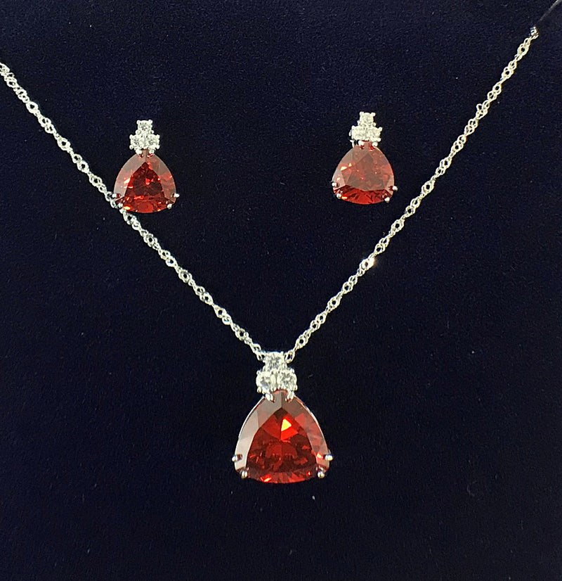 Rarest Red Diamonesk Earrings and Pendant Necklace Set By Bradford Exchange - Hers and His Treasures