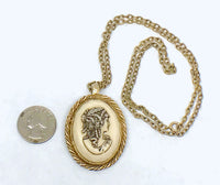 1979 Sarah Coventry Gracious Lady Gold Tone Cameo Necklace - Hers and His Treasures