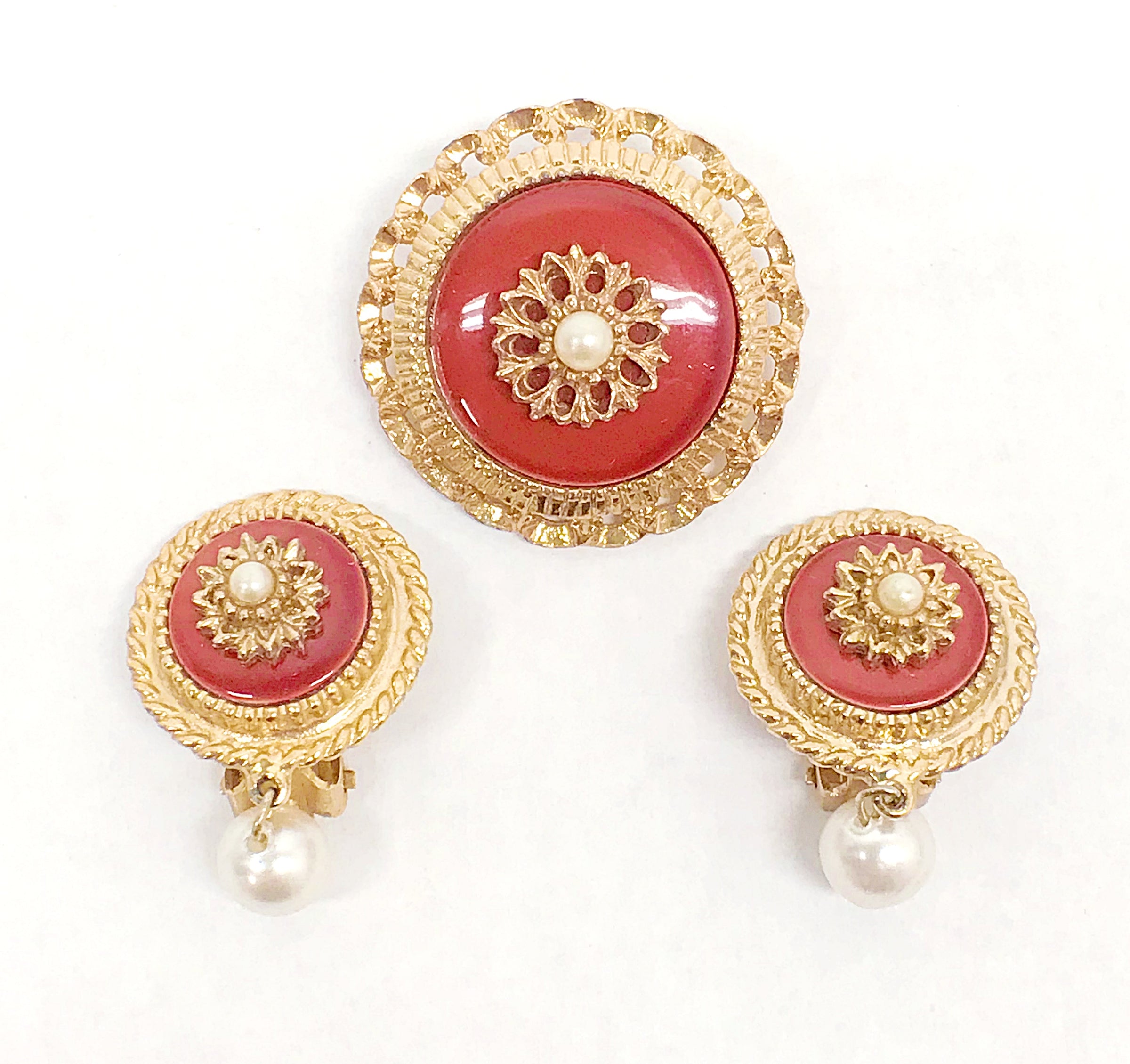 1972 Sarah Coventry Westminster Brooch and Clip-On Earrings Set - Hers and His Treasures