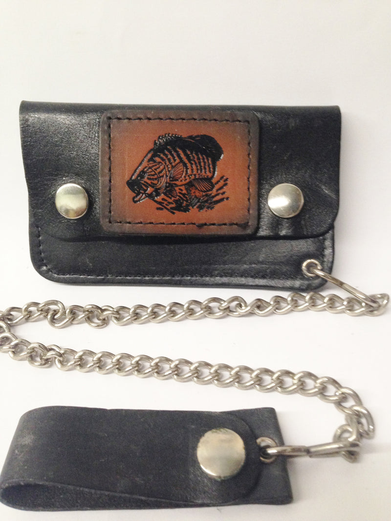 Black Leather Biker Chain Wallet W/ Black And Tan Bass Fish www.hersandhistreasures.com/collections/wallets
