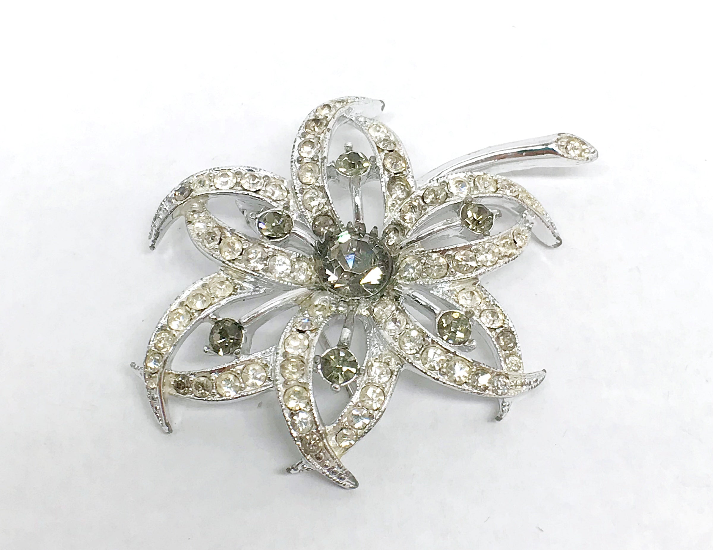 1966 Sarah Coventry Evening Star Flower Rhinestone Brooch Pin - Hers and His Treasures