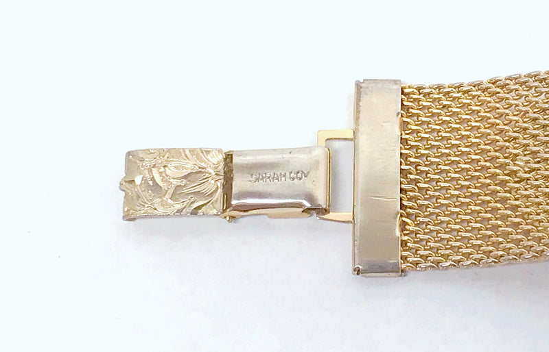 1974 Sarah Coventry Sonnet Gold Tone Mesh Bracelet with Faux Gemstones - Hers and His Treasures