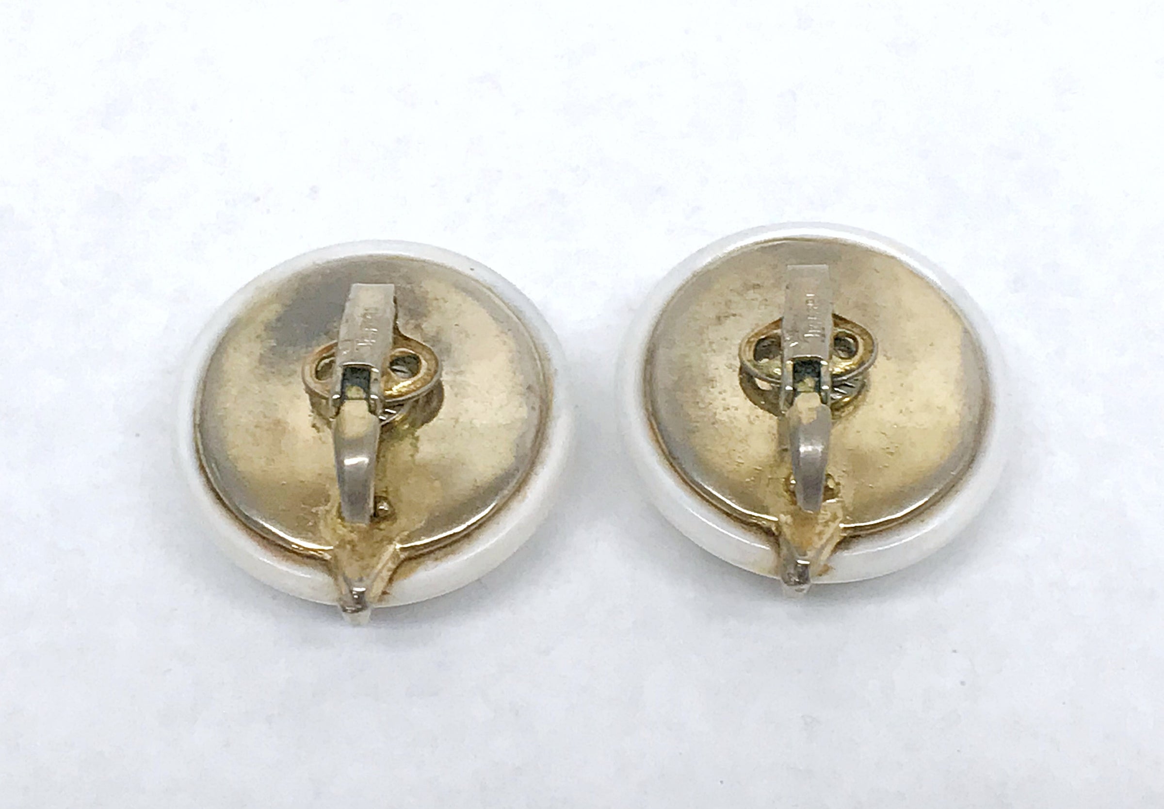 1930's-1955 Crown Trifari Signed White Lucite Button Clip-On Earrings - Hers and His Treasures