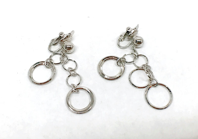 Trifari TM Signed Silver Tone Link Dangle Clip-On Earrings - Hers and His Treasures