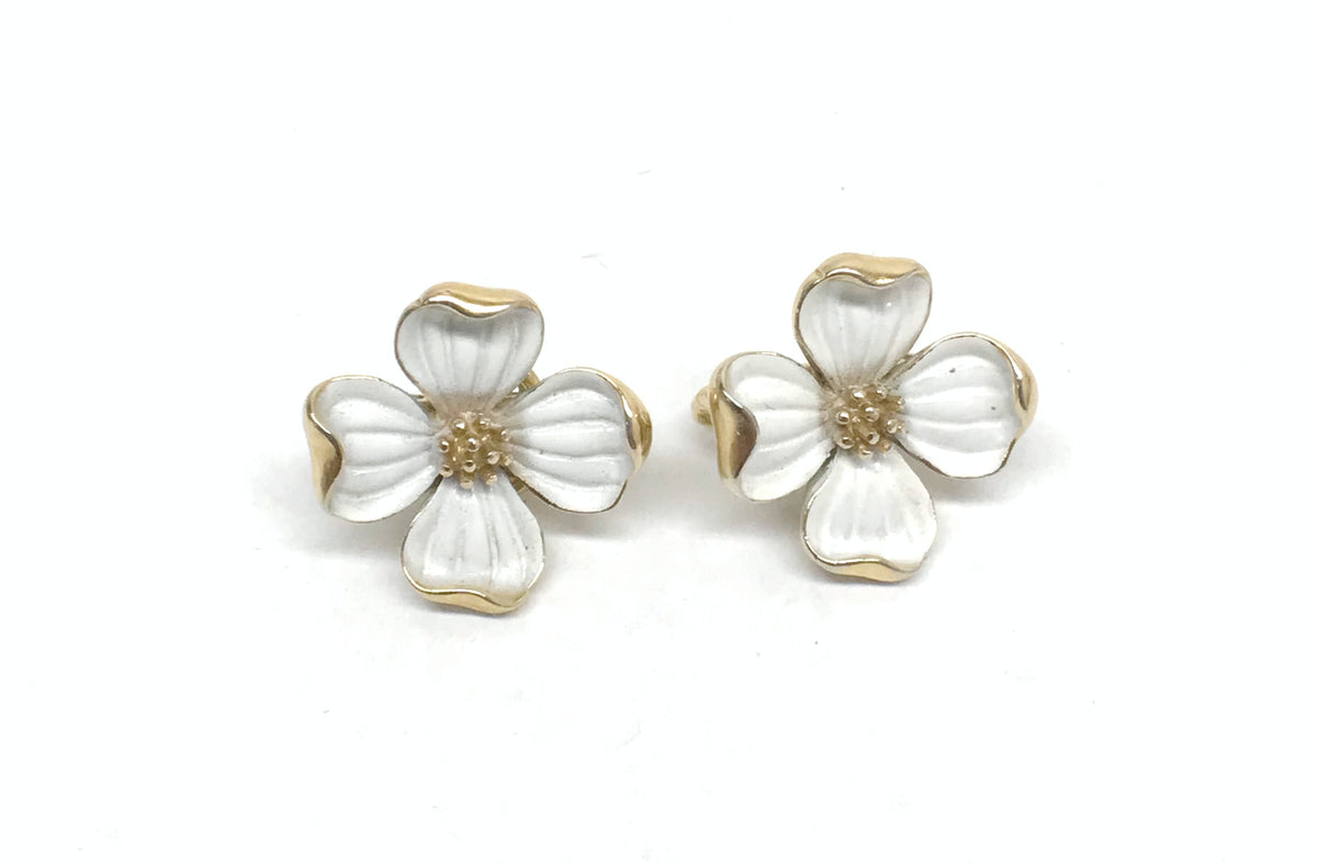 1955-1969 Crown Trifari Signed Dogwood Clip-On Earrings - Hers and His Treasures