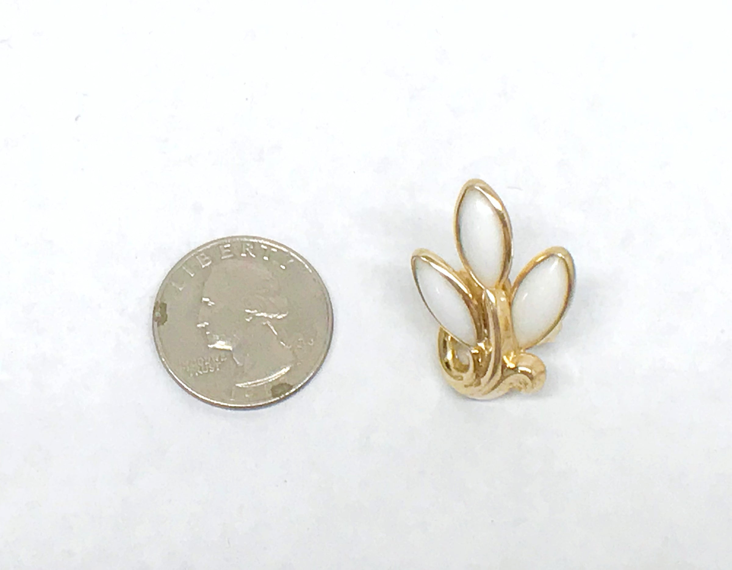 Crown Trifari Gold Tone Milk Glass Leaf Clip-On Earrings - Hers and His Treasures
