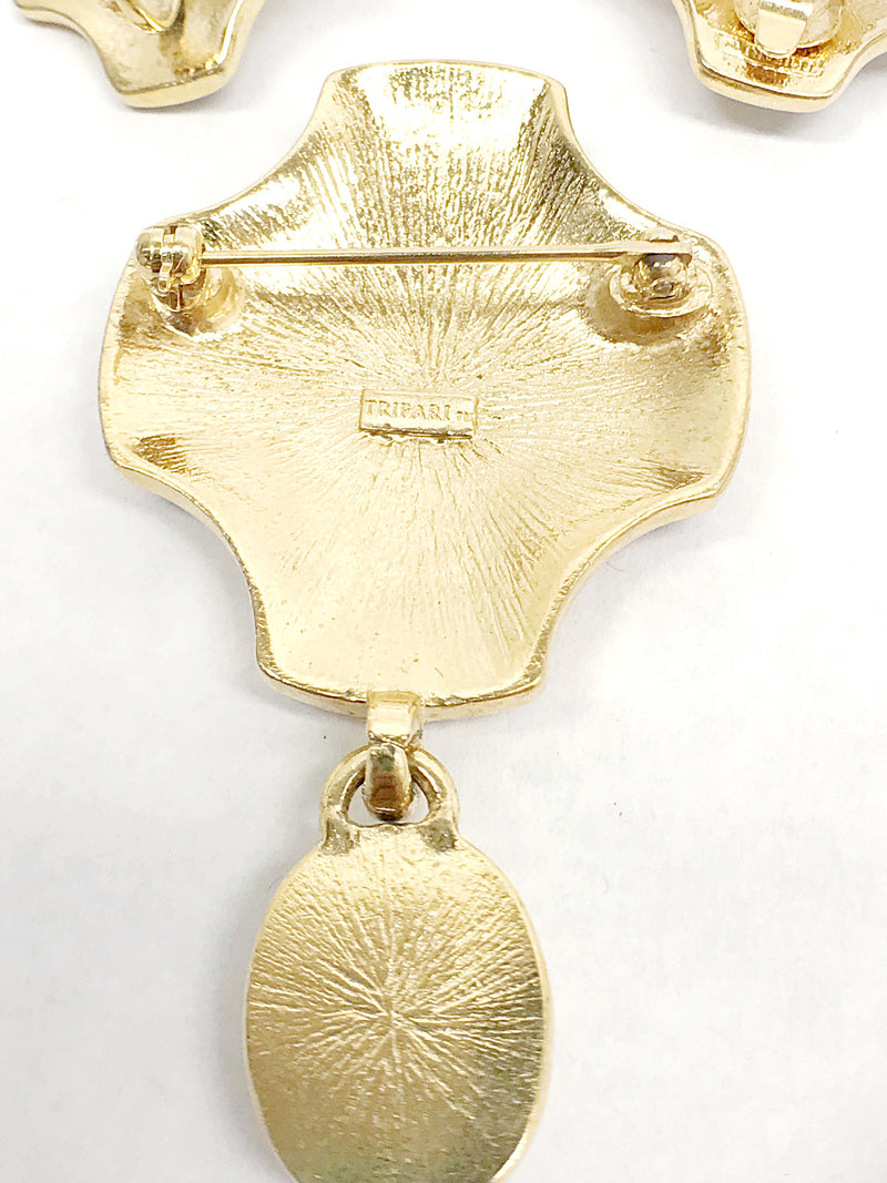 Vintage Trifari TM Enamel Clip-On Earrings and Brooch Set - Hers and His Treasures