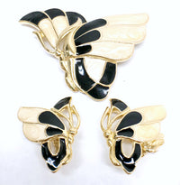Vintage Trifari TM Enamel Butterfly Brooch and Clip-On Earrings Set - Hers and His Treasures