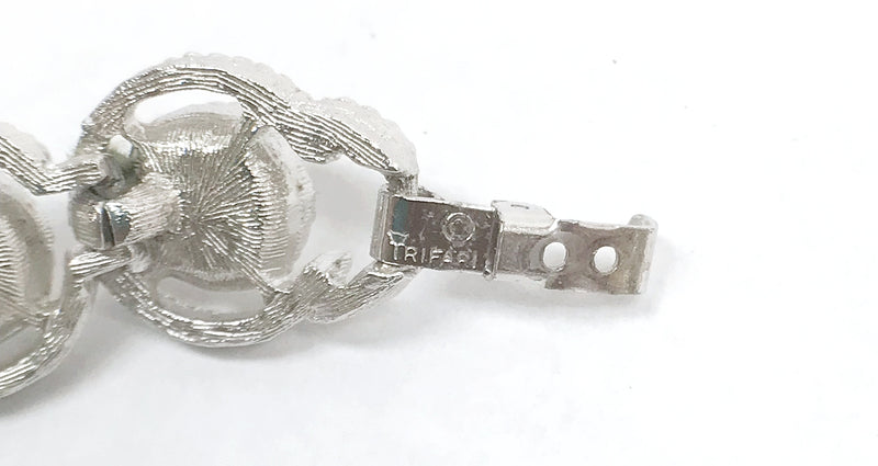 Vintage Crown Trifari Silver Tone and Clear Round Crystal Link Bracelet - Hers and His Treasures