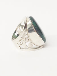 Large Oval Green Turquoise Gemstone .925 Sterling Silver Ring