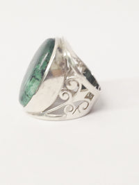 Large Oval Green Turquoise Gemstone .925 Sterling Silver Ring