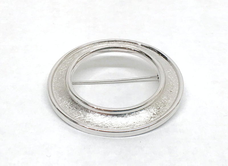 1930's-1955 Crown Trifari Silver Tone Textured Circle Brooch Pin - Hers and His Treasures