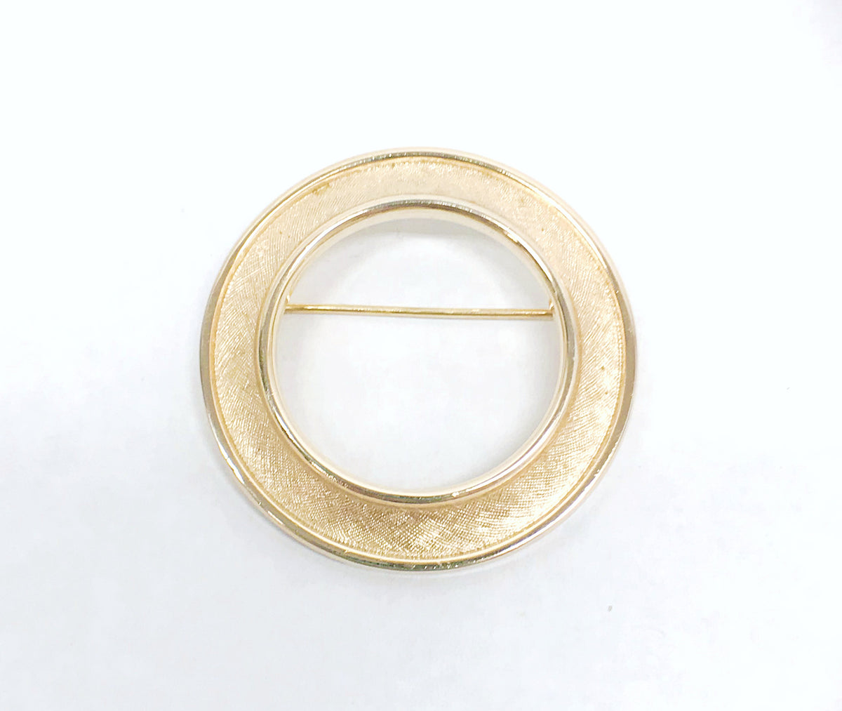 1930's-1955 Crown Trifari Gold Tone Textured Circle Brooch Pin - Hers and His Treasures