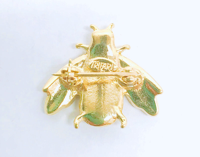 Trifari© Gold Tone Bee Brooch Pin with Clear Rhinestones - Hers and His Treasures