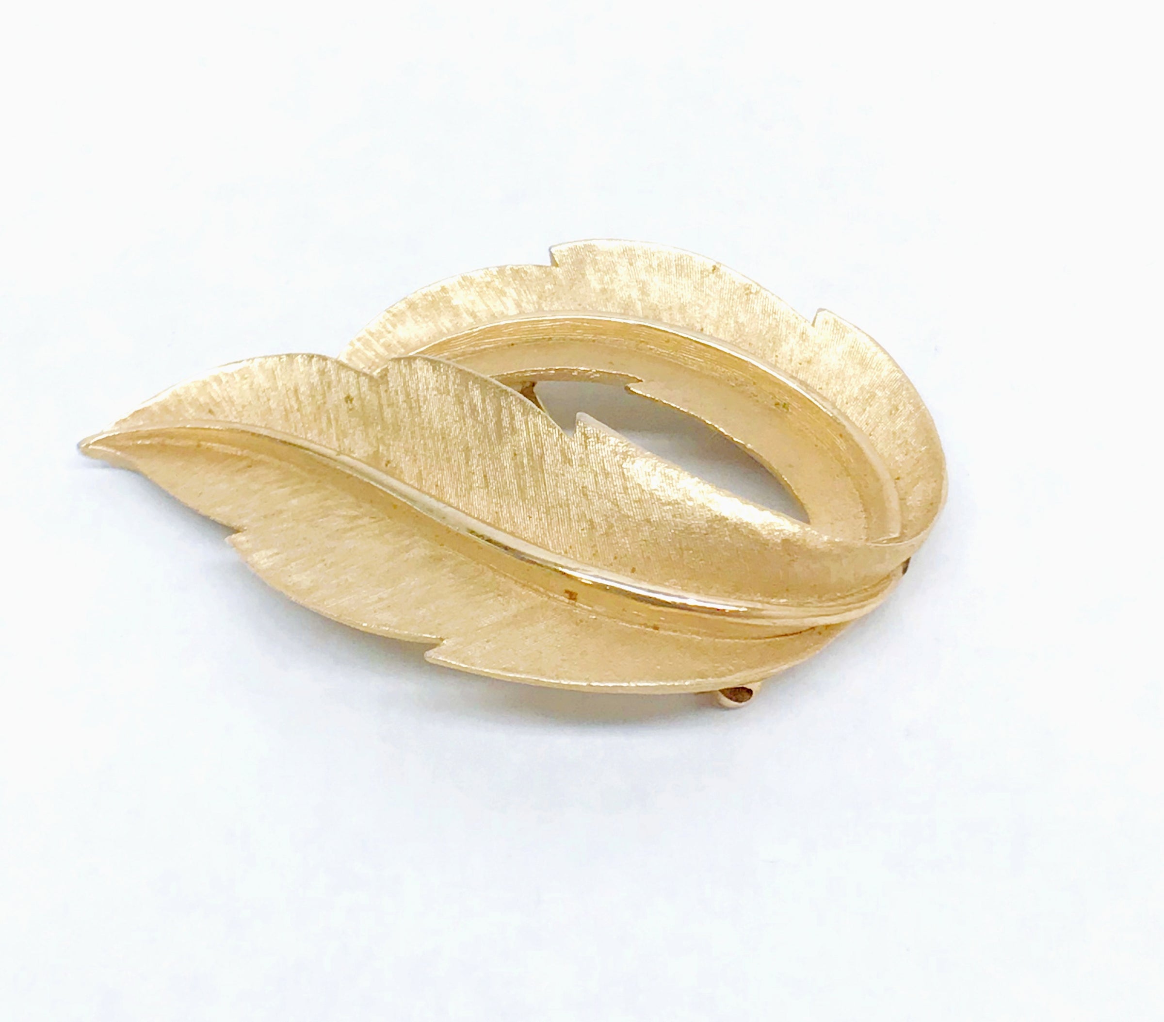 Trifari© Textured Gold Tone Leaf Brooch Pin - Hers and His Treasures