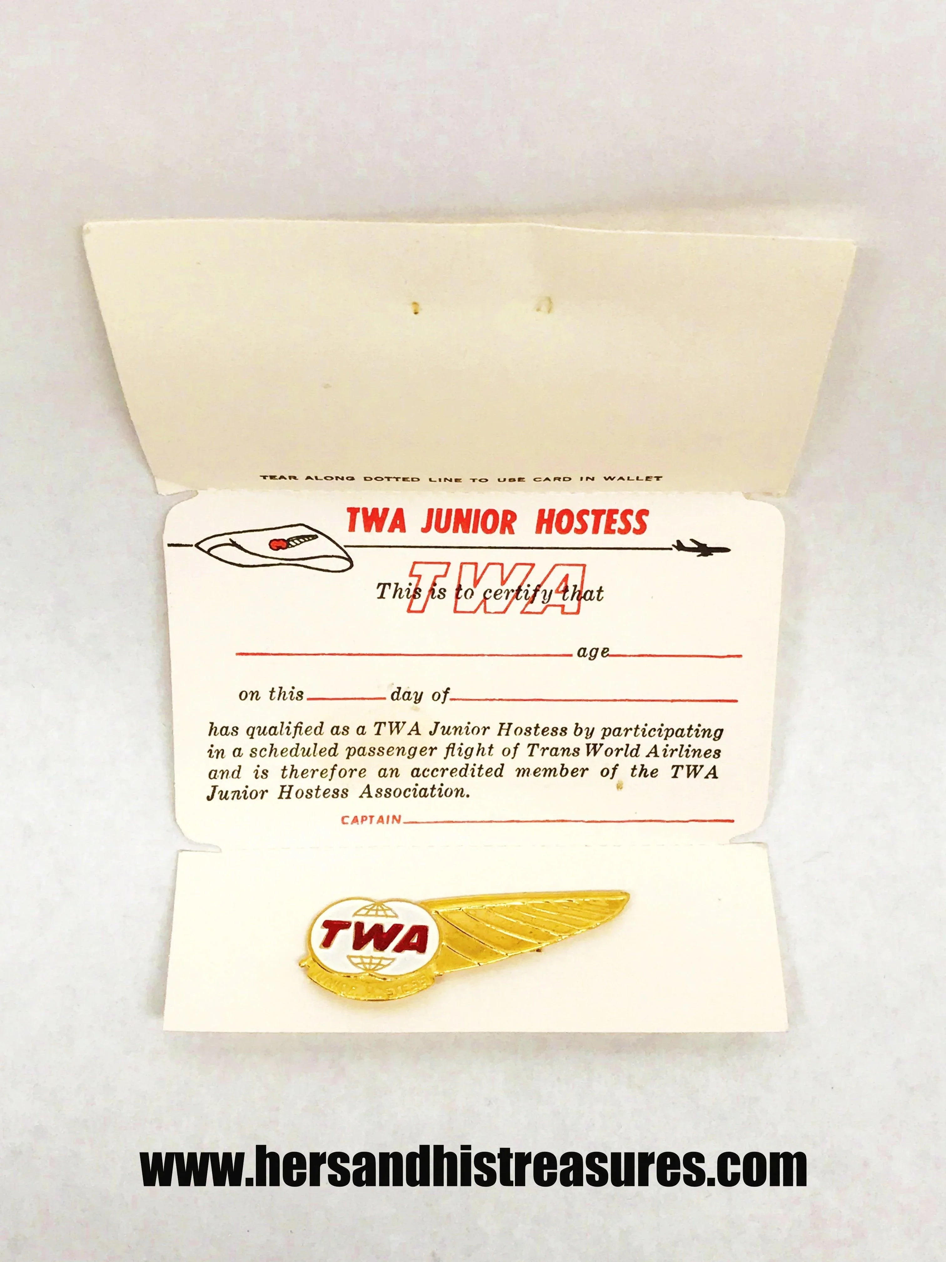 Vintage TWA Junior Hostess Pin With Card – Hers and His Treasures