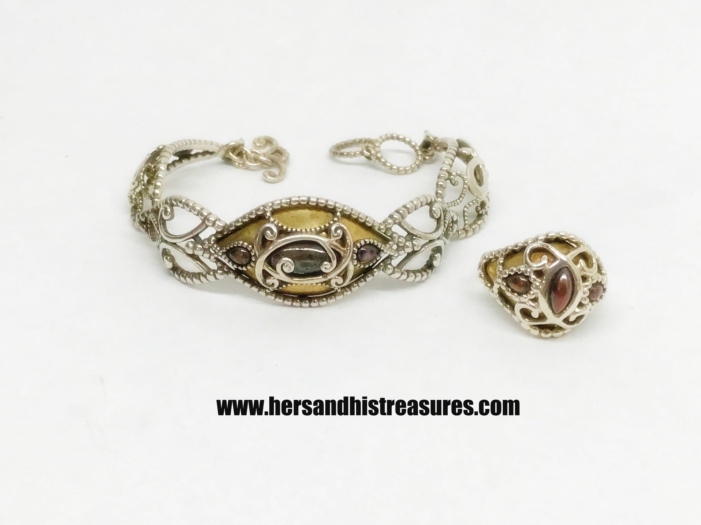 Relios Carolyn Pollack Sterling Silver/Brass/Copper Bracelet and Ring Set - Hers and His Treasures