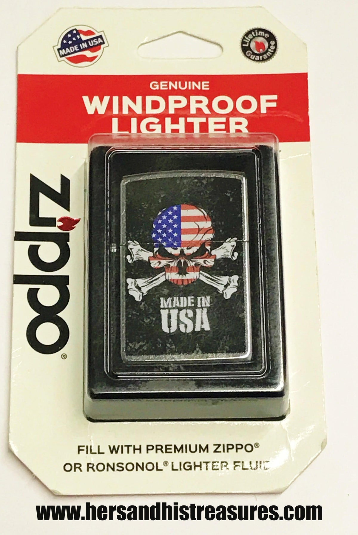 Made In USA American Flag Skull And Crossbones Zippo Lighter - Hers and His Treasures
