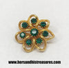 Vintage Gold Tone Brooch With Round Green Rhinestones - Hers and His Treasures