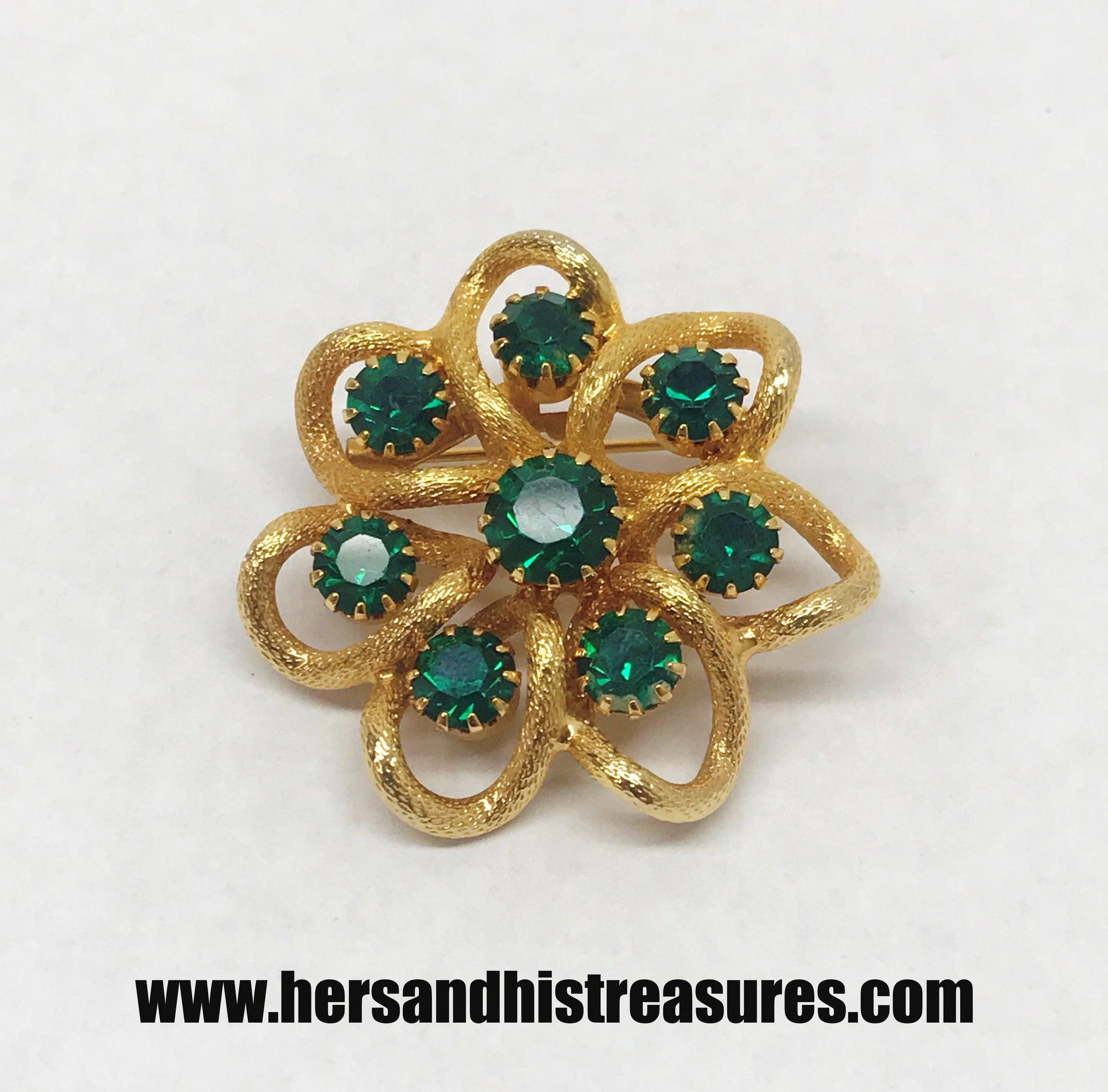 Vintage Gold Tone Brooch With Round Green Rhinestones – Hers and His  Treasures