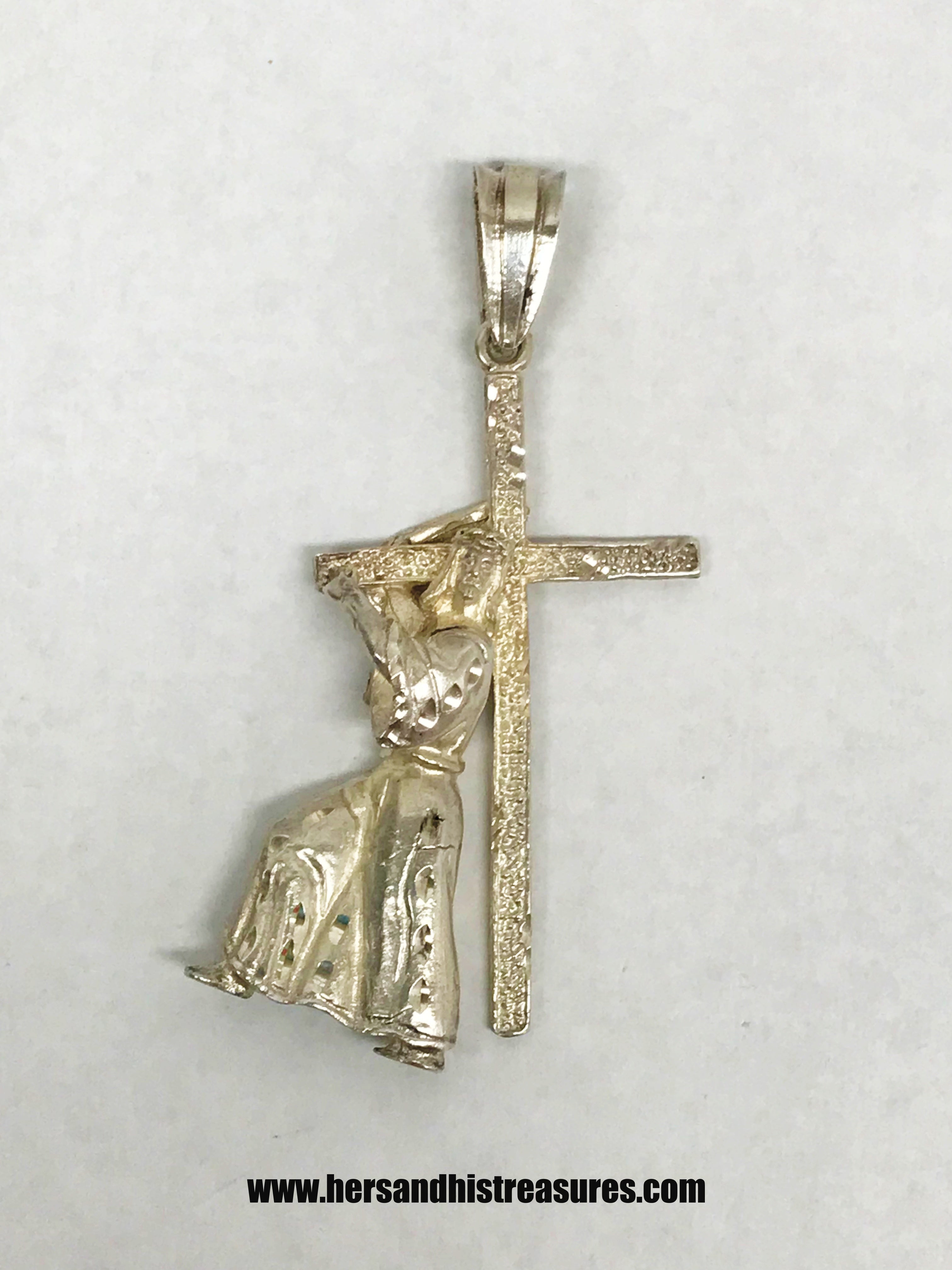 Large Jesus Carrying The Cross .925 Sterling Silver Crucifix Pendant