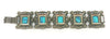 Vintage Faux Turquoise Silver Tone Wide Panel Link Bracelet - Hers and His Treasures