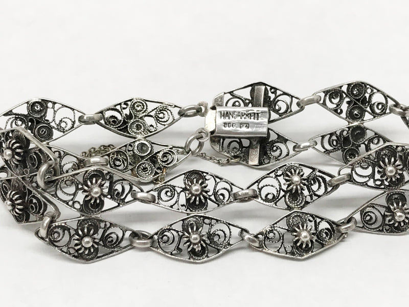 Antique 800 Silver Filigree Link Bracelet Handarbeit TA