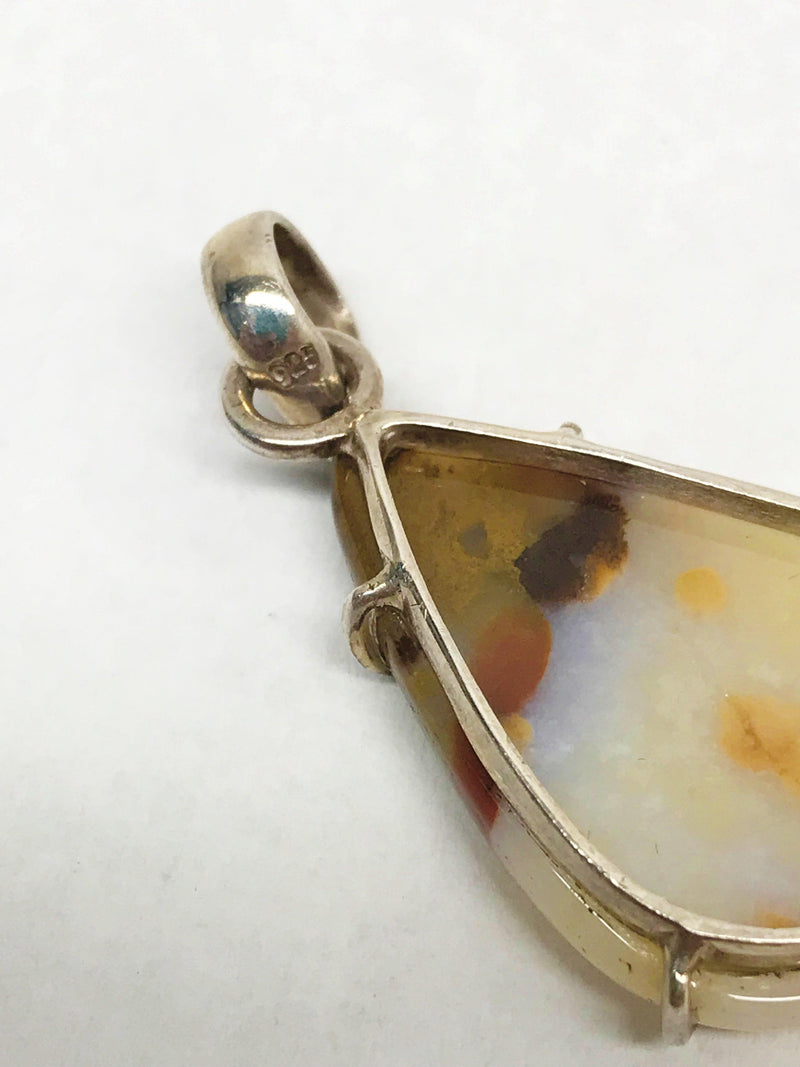 Yellow Brown Agate Tear Drop .925 Sterling Silver Pendant - Hers and His Treasures