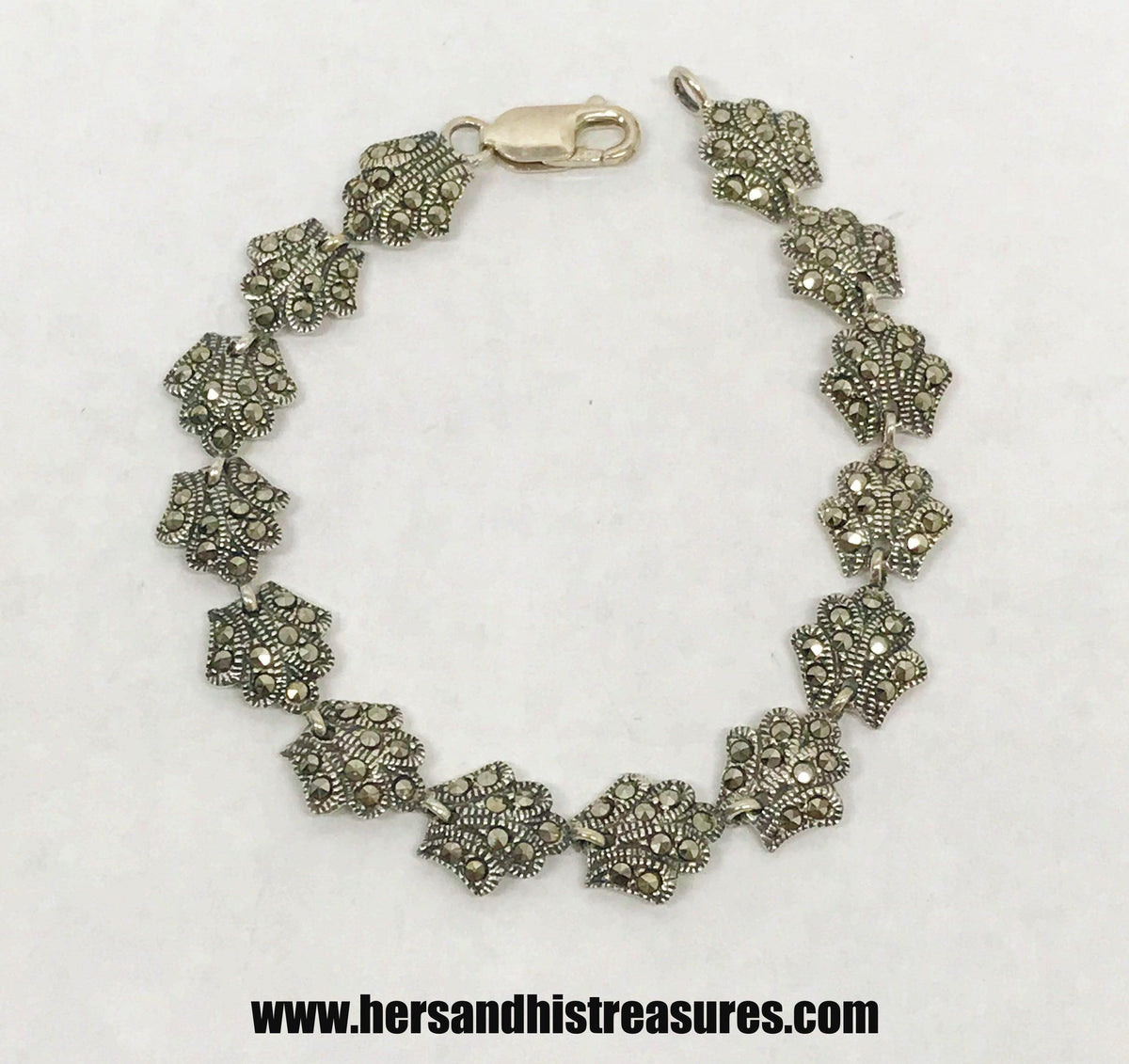 Marcasite Clam Shell .925 Sterling Silver Link Bracelet - Hers and His Treasures