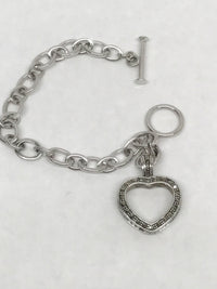Sterling Silver Chain Link Bracelet With Open Heart Marcasite Charm - Hers and His Treasures