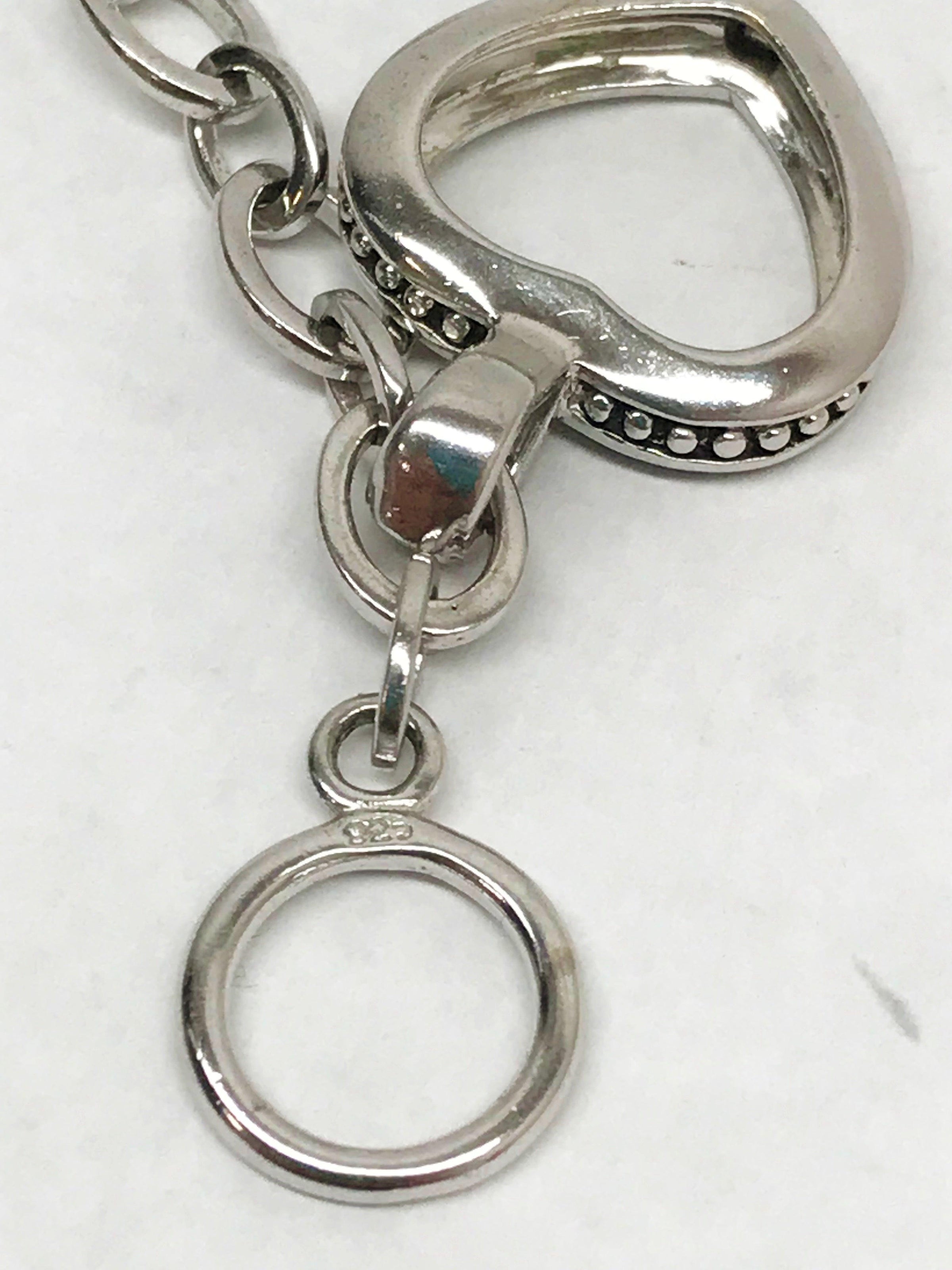 Sterling Silver Chain Link Bracelet With Open Heart Marcasite Charm - Hers and His Treasures
