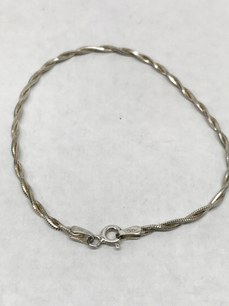 .925 Sterling Silver Twisted Snake Chain Bracelet Italy