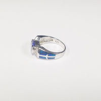 Simulated Opal CZ Tanzanite .925 Sterling Silver Ring - Hers and His Treasures
