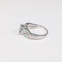Simulated Opal and CZ Mystic Topaz .925 Sterling Silver Ring - Hers and His Treasures