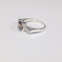 Sterling Silver .925 Ring With Orange And Clear Cubic Zirconia - Hers and His Treasures