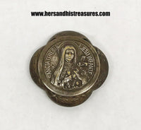 Vintage Saint Theresa A Jesu Infante Metal Rosary Box Case With Mirror - Hers and His Treasures